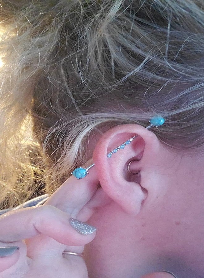 QWALIT Industrial Barbell Earrings - Surgical Stainless Steel Scaffold Piercings Arrow Turquoise 38mm 35mm for Women & Men - Image 3